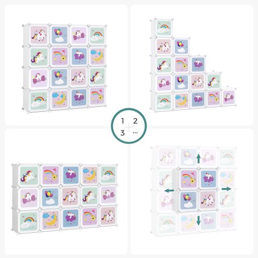 SONGMICS Kocka Polc Többfunkciós Szekrény 16 Kockával Ajtós Polcrendszer Gardrób Cipőtartó