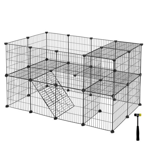 SONGMICS 2 szintes fém kisállat játszótér, 36 rácspanel, testreszabható ketrec