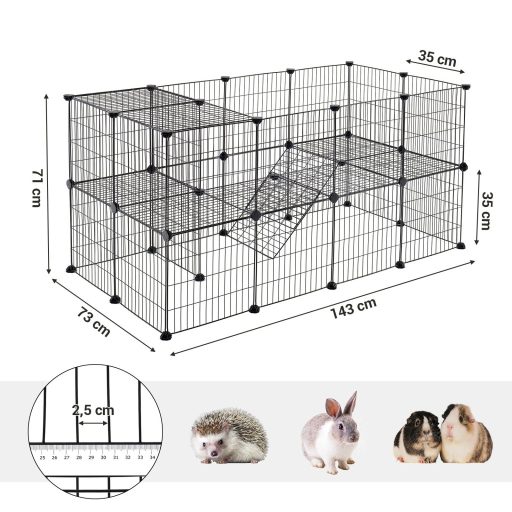 SONGMICS 2 szintes fém kisállat játszótér, 36 rácspanel, testreszabható ketrec