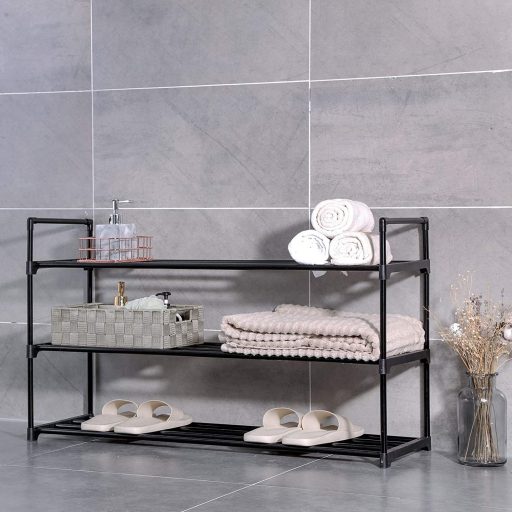 SONGMICS 3 szintes cipőtartó, cipőrendező, fém tároló állvány, 12-15 pár cipőhöz,