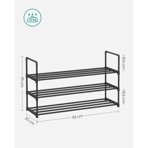 SONGMICS 3-polcos cipőtartó, fém cipő tároló szervező, könnyen összeszerelhető, 12-15 pár