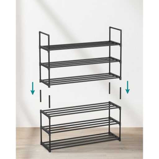 SONGMICS 3-polcos cipőtartó, fém cipő tároló szervező, könnyen összeszerelhető, 12-15 pár