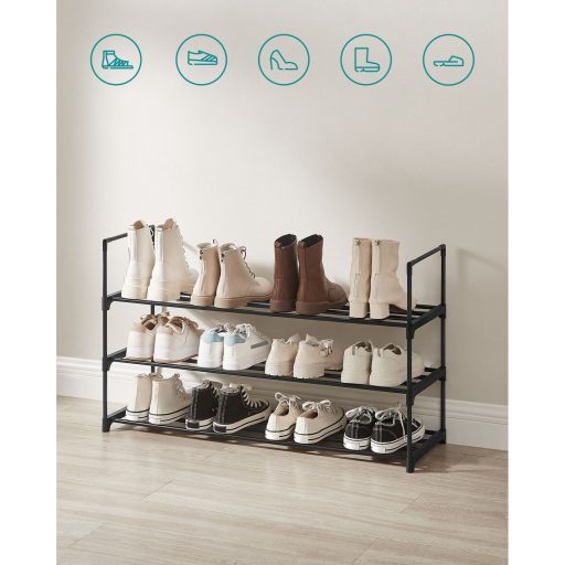 SONGMICS 3-polcos cipőtartó, fém cipő tároló szervező, könnyen összeszerelhető, 12-15 pár
