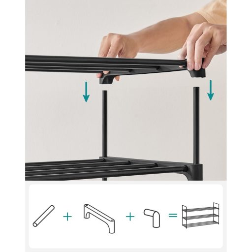 SONGMICS 3-polcos cipőtartó, fém cipő tároló szervező, könnyen összeszerelhető, 12-15 pár