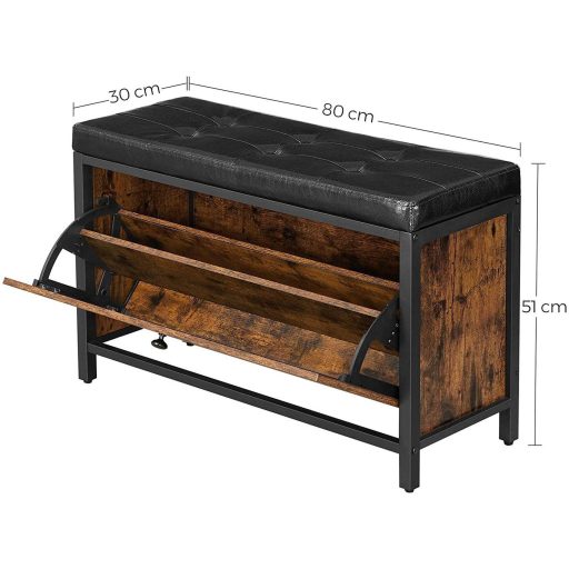 VASAGLE Cipőpad Párnázott Cipőrendező Lehajtható Cipőszekrény 6 Pár Cipőhöz Acélkeret