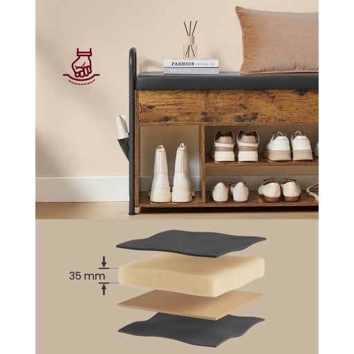 VASAGLE cipőpad, cipőtartó, előszobai bútor, belső tároló a fedél alatt, PU zsebek,