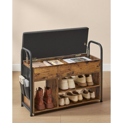 VASAGLE cipőpad, cipőtartó, előszobai bútor, belső tároló a fedél alatt, PU zsebek,