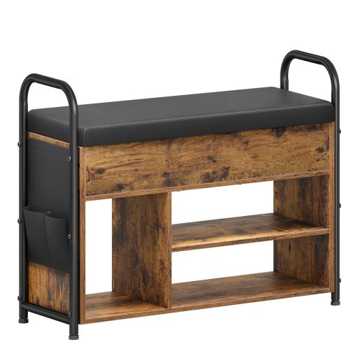 VASAGLE cipőpad, cipőtartó, előszobai bútor, belső tároló a fedél alatt, PU zsebek,