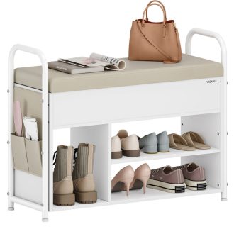 VASAGLE cipőpad ülőkével, cipőtartó, pad tárolóhellyel a fedél alatt, PU szervező,