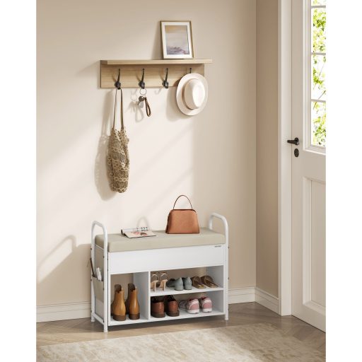 VASAGLE cipőpad ülőkével, cipőtartó, pad tárolóhellyel a fedél alatt, PU szervező,