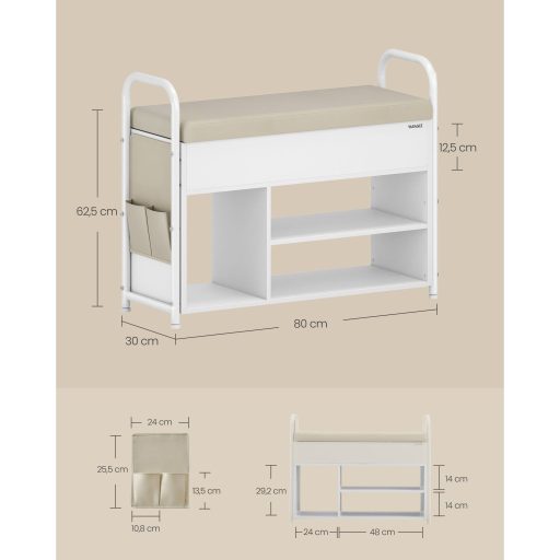 VASAGLE cipőpad ülőkével, cipőtartó, pad tárolóhellyel a fedél alatt, PU szervező,