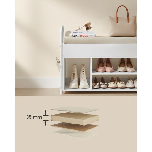 VASAGLE cipőpad ülőkével, cipőtartó, pad tárolóhellyel a fedél alatt, PU szervező,