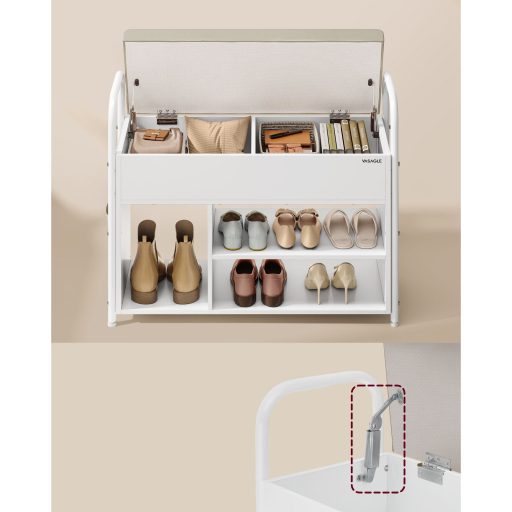 VASAGLE cipőpad ülőkével, cipőtartó, pad tárolóhellyel a fedél alatt, PU szervező,