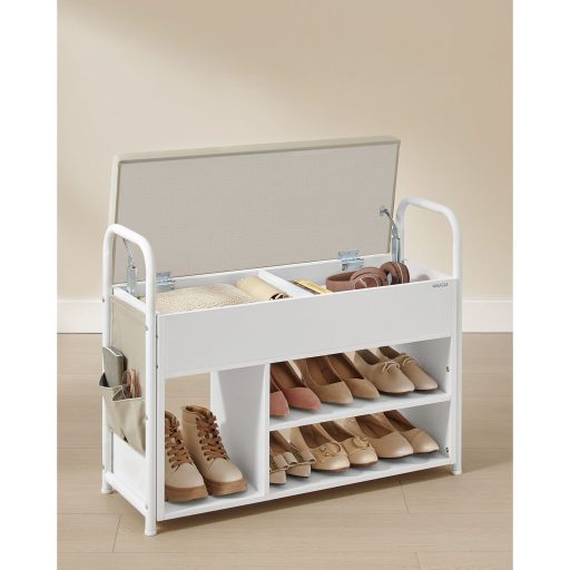 VASAGLE cipőpad ülőkével, cipőtartó, pad tárolóhellyel a fedél alatt, PU szervező,