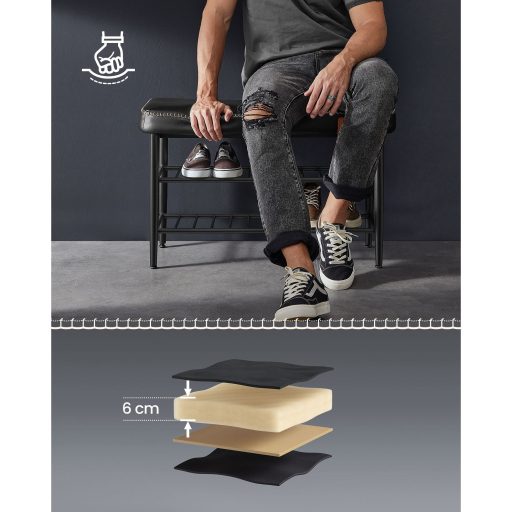 VASAGLE EKHO Kollekció LSB054B01 Cipőpad, Ülőhely, Bejárati Terület, Műbőr, Varrások, 60-as