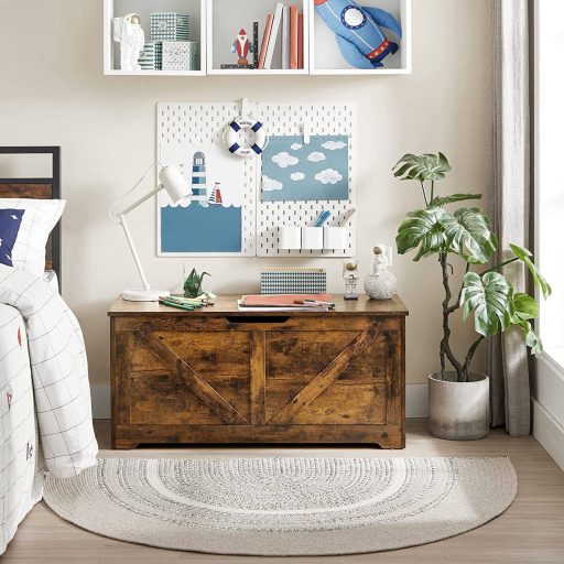 VASAGLE tárolóláda, tárolópad, takaródoboz 2 biztonsági zsanérral, cipőtároló pad, pajta