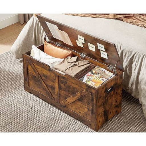 VASAGLE tárolóláda, tárolópad, takaródoboz 2 biztonsági zsanérral, cipőtároló pad, pajta