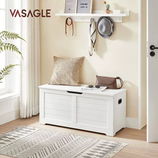 VASAGLE tárolóláda, tárolópad, takaródoboz 2 biztonsági zsanérral, cipőtároló pad, modern