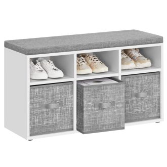 VASAGLE Cipőpad Ülőke Cipőrendező 6 Rekesszel és 3 Állítható Polccal 3 Tárolódoboz a