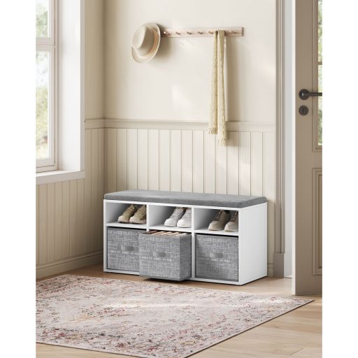 VASAGLE Cipőpad Ülőke Cipőrendező 6 Rekesszel és 3 Állítható Polccal 3 Tárolódoboz a