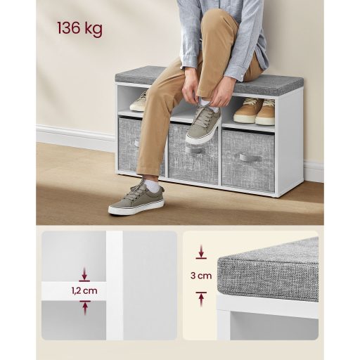 VASAGLE Cipőpad Ülőke Cipőrendező 6 Rekesszel és 3 Állítható Polccal 3 Tárolódoboz a