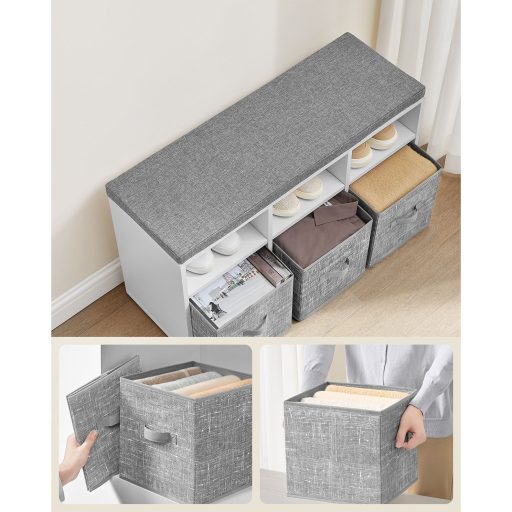 VASAGLE Cipőpad Ülőke Cipőrendező 6 Rekesszel és 3 Állítható Polccal 3 Tárolódoboz a