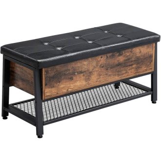 VASAGLE Ipari Cipőtároló Pad, Ágyvégi Ülőke Párnázott Üléssel és Cipőpolccal,