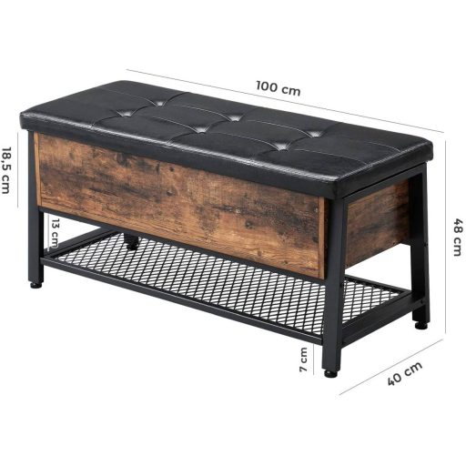 VASAGLE Ipari Cipőtároló Pad, Ágyvégi Ülőke Párnázott Üléssel és Cipőpolccal,