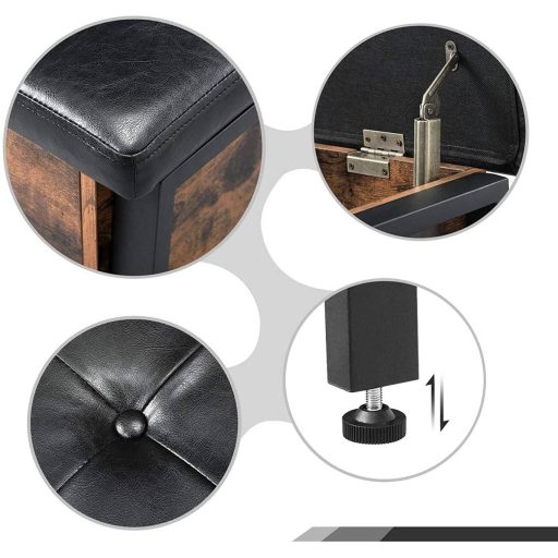 VASAGLE Ipari Cipőtároló Pad, Ágyvégi Ülőke Párnázott Üléssel és Cipőpolccal,