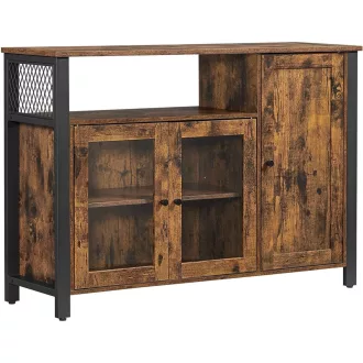   Komód három ajtóval és nyitott polcokkal, rusztikus barna 110x33x75cm