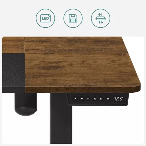 Elektromosan állítható íróasztal komplett, rusztikus barna 120x60x72-120cm