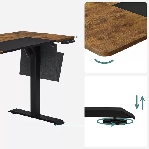 Elektromosan állítható íróasztal komplett, rusztikus barna 120x60x72-120cm