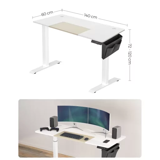 SONGMICS LSD016W01 Magasságban Állítható Elektromos Íróasztal, 60 x 140 x (72-120), Teljesen
