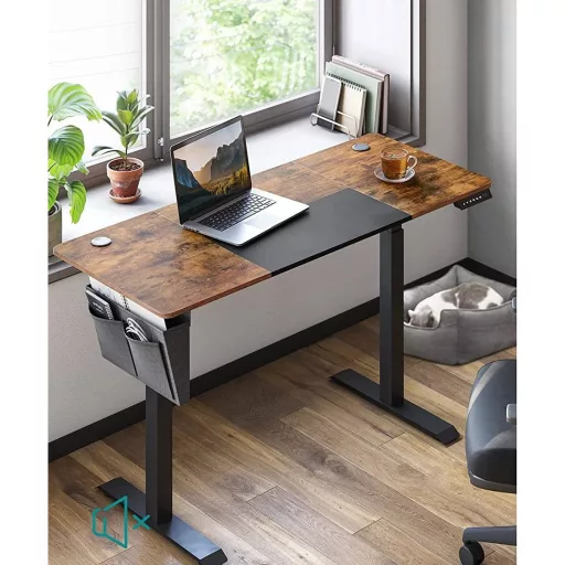 Elektromosan állítható íróasztal komplett, rusztikus barna 140x60x72-120cm