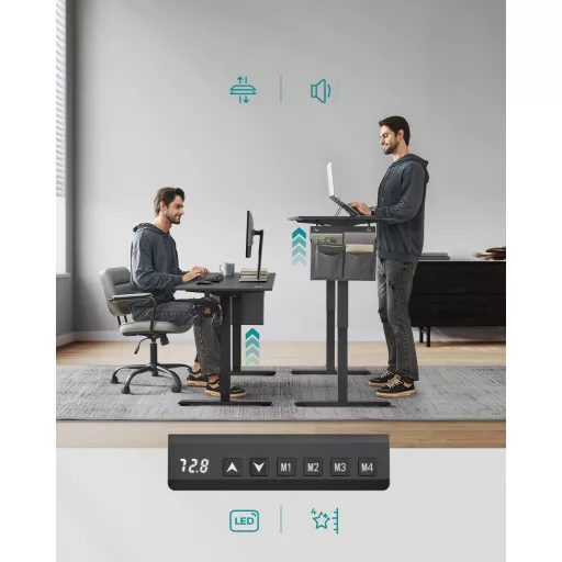 Elektromosan állítható íróasztal, 60 x 140 x (72-120) cm, fekete