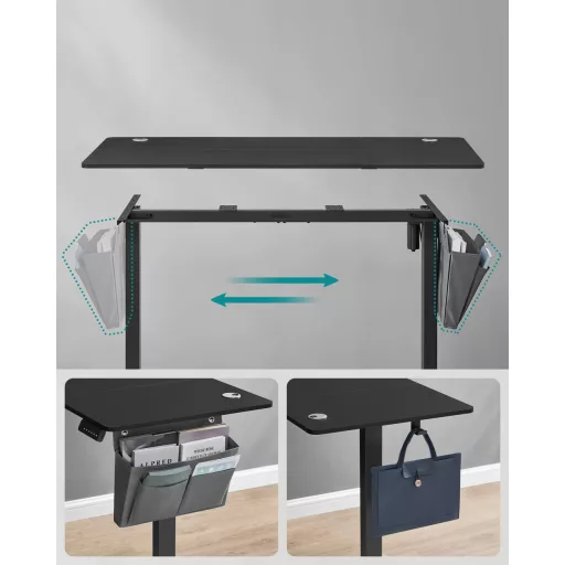 Elektromosan állítható íróasztal, 60 x 140 x (72-120) cm, fekete