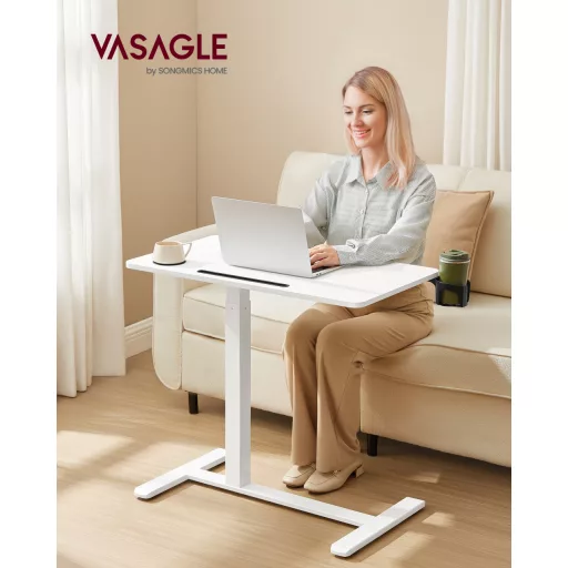 Mobil számítógép asztal kerekekkel, állítható magasság 80x45cm, felhő fehér