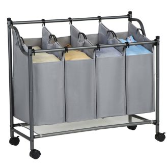 SONGMICS Gurulós Szennyestartó, Szennyestartó Kosár 4 Kivehető Zsákkal, Szennyestartó,