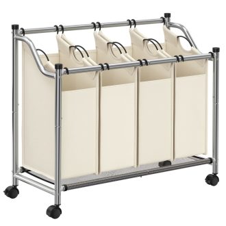 SONGMICS gurulós szennyestartó, szennyestartó kosár 4 kivehető zsákkal, szennyestartó,