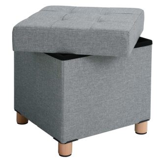 SONGMICS tároló puff, párnázott összecsukható pad, fedeles láda, tömörfa lábak,