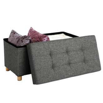 SONGMICS tároló puff, párnázott összecsukható pad, fedeles láda, tömörfa lábak,