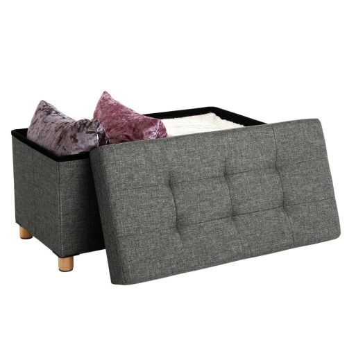 SONGMICS tároló puff, párnázott összecsukható pad, fedeles láda, tömörfa lábak,