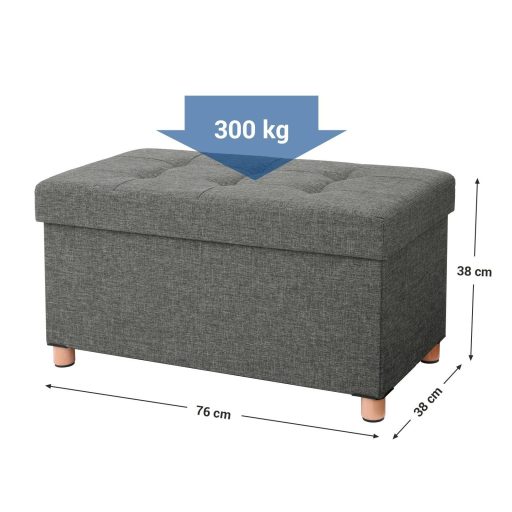 SONGMICS tároló puff, párnázott összecsukható pad, fedeles láda, tömörfa lábak,