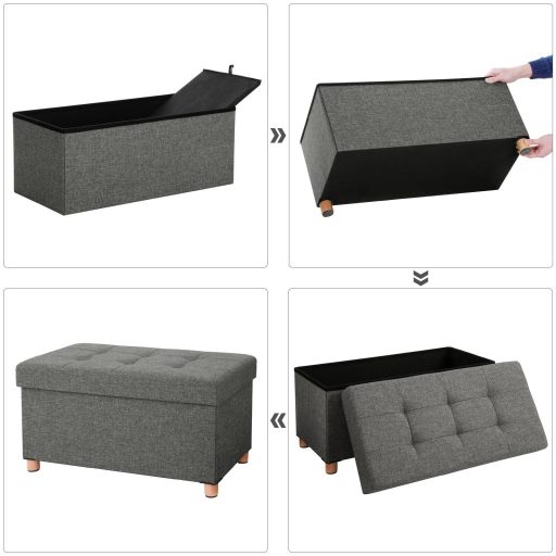 SONGMICS tároló puff, párnázott összecsukható pad, fedeles láda, tömörfa lábak,