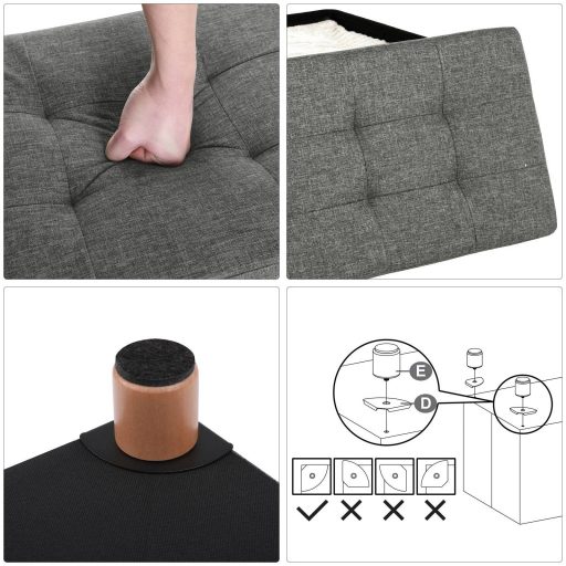 SONGMICS tároló puff, párnázott összecsukható pad, fedeles láda, tömörfa lábak,