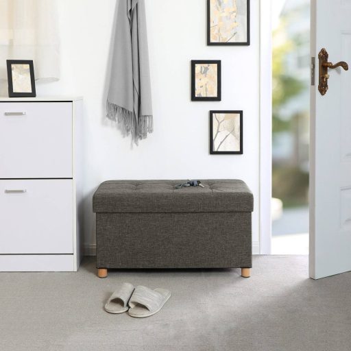 SONGMICS tároló puff, párnázott összecsukható pad, fedeles láda, tömörfa lábak,