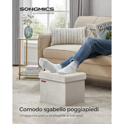 SONGMICS Összecsukható Tároló, Bársony Láda, Fedeles Tároló, Lábzsámoly, 31 x 41 x 31 cm,