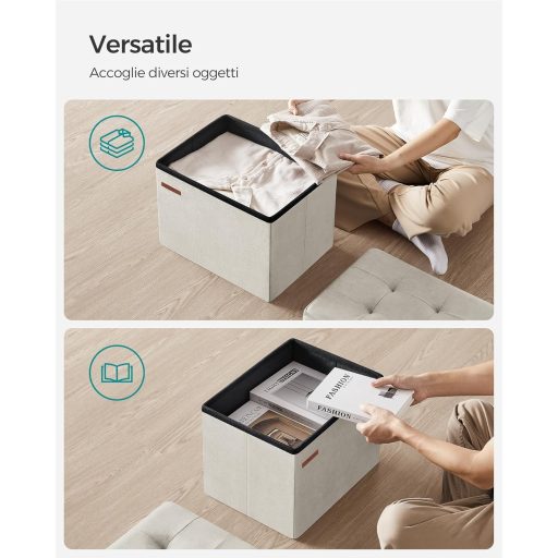 SONGMICS Összecsukható Tároló, Bársony Láda, Fedeles Tároló, Lábzsámoly, 31 x 41 x 31 cm,