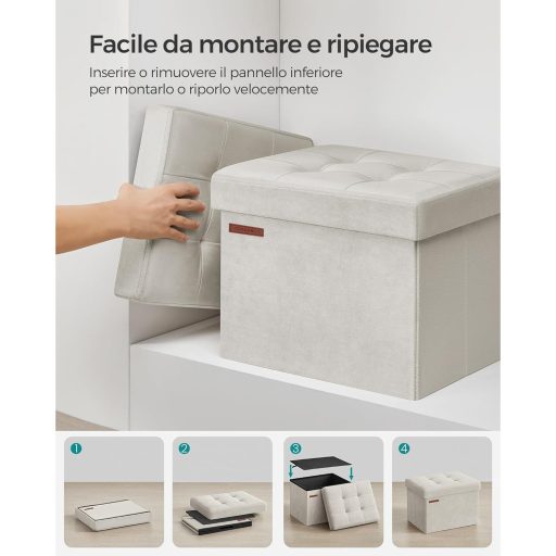 SONGMICS Összecsukható Tároló, Bársony Láda, Fedeles Tároló, Lábzsámoly, 31 x 41 x 31 cm,