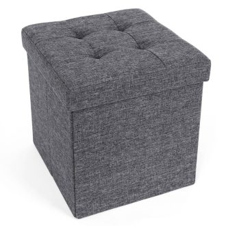 SONGMICS Összecsukható Tároló Zsámoly Lábzsámoly és Textil Vászon Sötétszürke 38 x 38 x